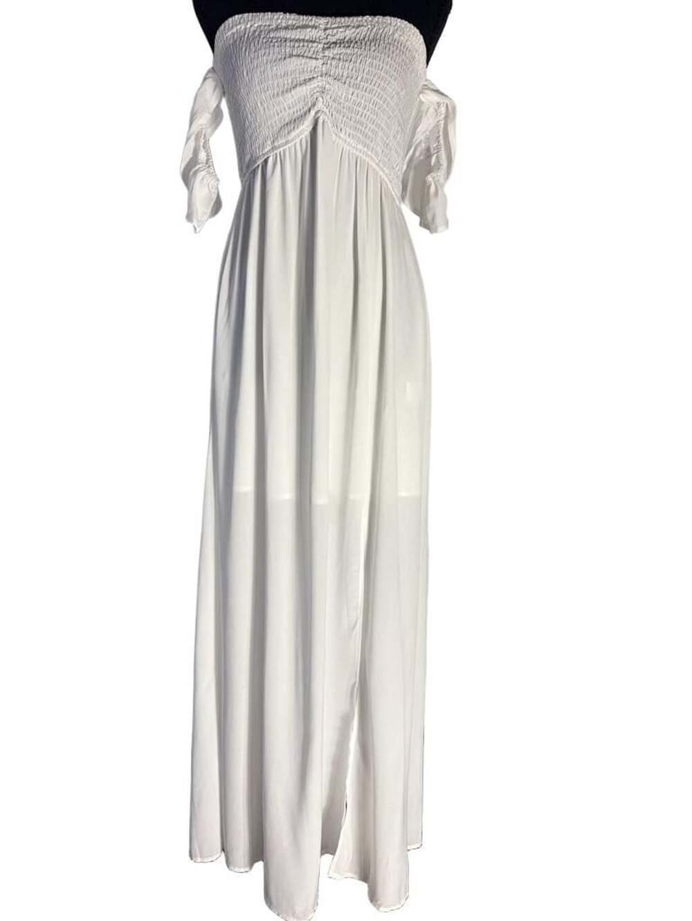 Unbranded Off Shoulder Smocked Maxi Dress Size S White (109)